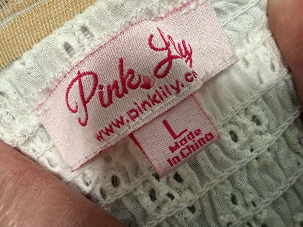 Pink Lily Eyelet Tie Front Top Size L White Cotton